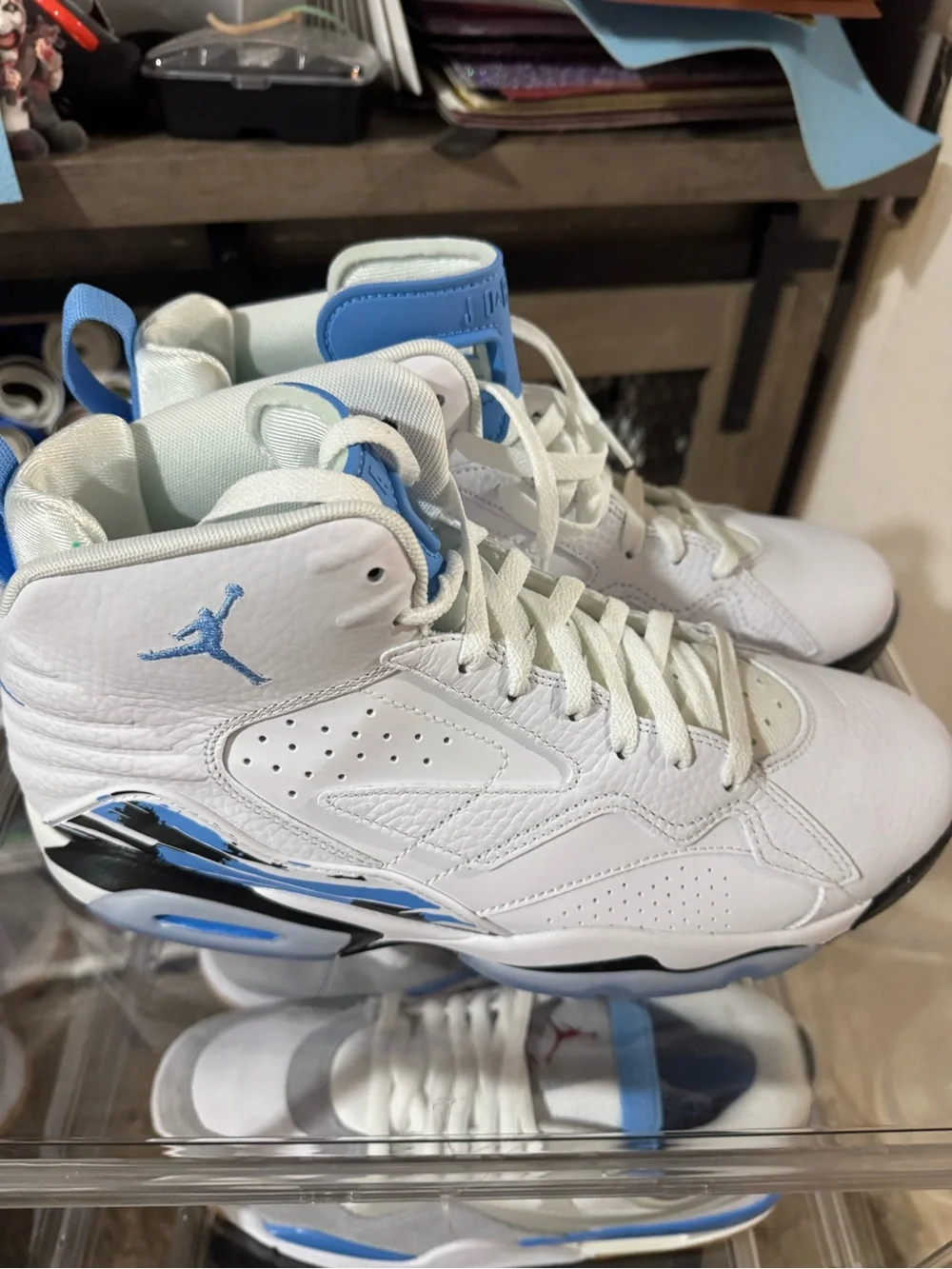 Jordan mens White and University Blue High-Top Sneakers